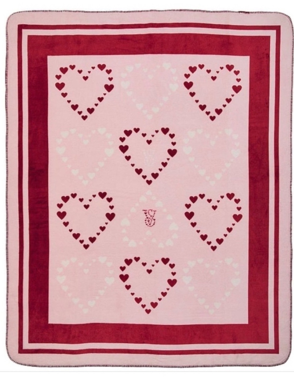Victoria's Secret Pink and Red Heart Pattern Throw Blanket